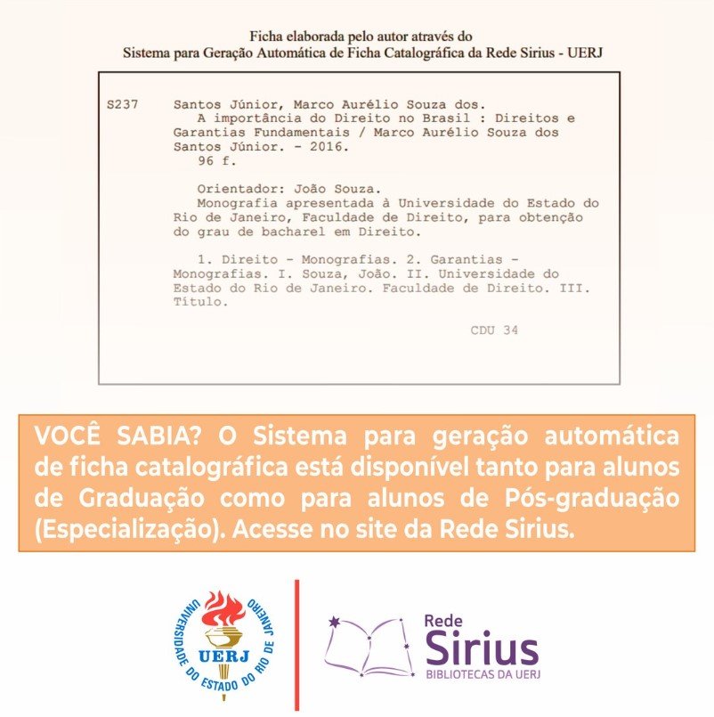 uerj_oficial's tweet photo. A@rsirius oferece sistema de geração automática de ficha catalográfica para publicações acadêmicas, indispensável em monografias, dissertações e teses. O recurso está disponível online para os alunos da #Uerj. Acesse: https://t.co/79K60vgcby.
#RedeSirius #BibliotecasUerj https://t.co/0rxaPLyfIa
