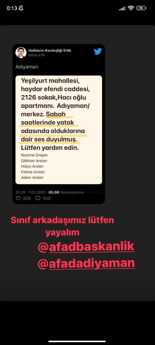 ChtDgms's tweet photo. @AFADBaskanlik @AFADAdiyaman 
Lütfen ekip yönlendirelim oraya insanlar kurtarılabilir #deprem #AdıyamanYardımBekliyor https://t.co/D2cWgWUdtv