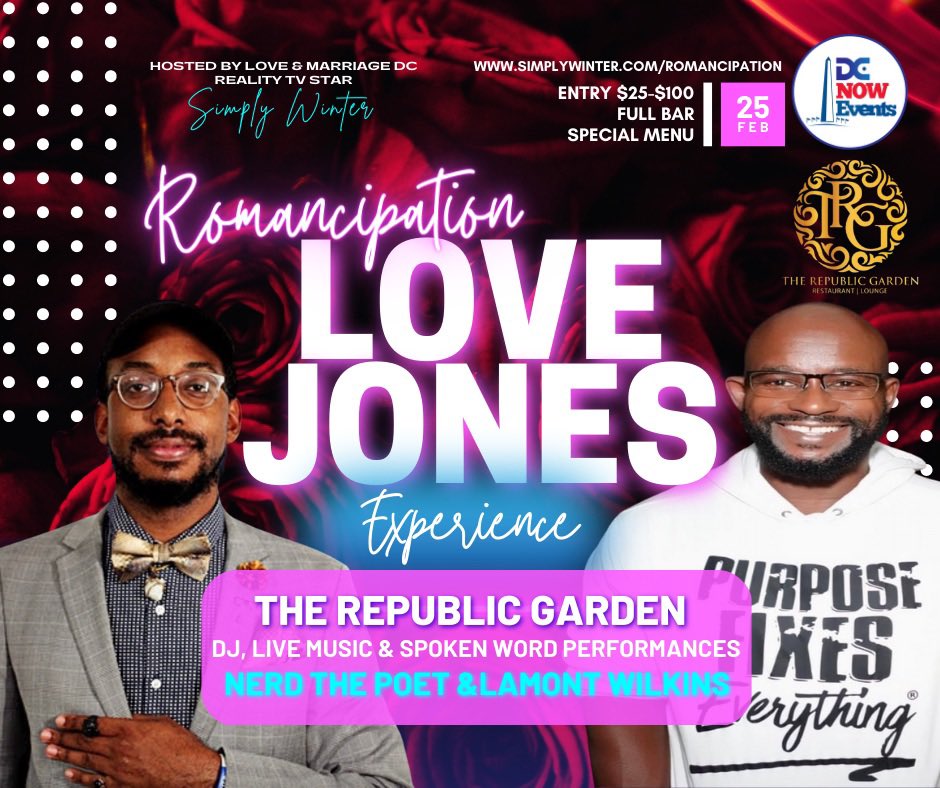ImSimplyWinter's tweet photo. The “Romancipation Love Jones Experience” is going down February 25th @therepublicgarden @DCNowEvents 
SpeakEasy vibe along with live performances!  For tickets-click the link here:  https://t.co/GorOroGkxG

Vendor &amp; Sponsorship Opportunities are Available! #dmvdate #LAMDC https://t.co/sgYbo7l5OE