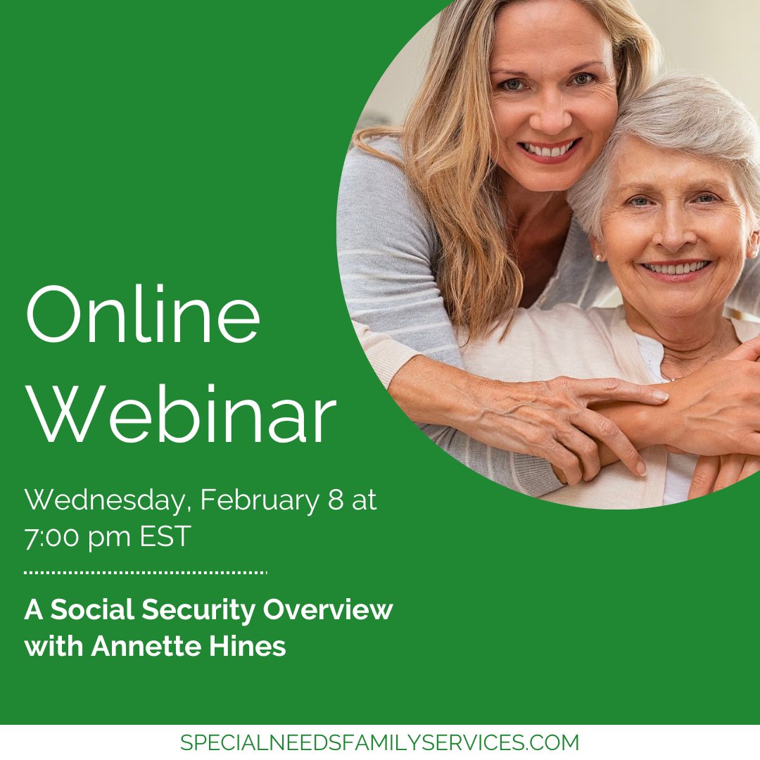 AnnetteHines15's tweet photo. Online Webinar with our founder Annette Hines!
Receive an overview of Social Security including the basics every family &amp; advocate should know and information about Social Security and work, appeals, and overpayments. 
Register in advance for this webinar:
https://t.co/xXr2V3BQeS https://t.co/ZnXpiDNmVU