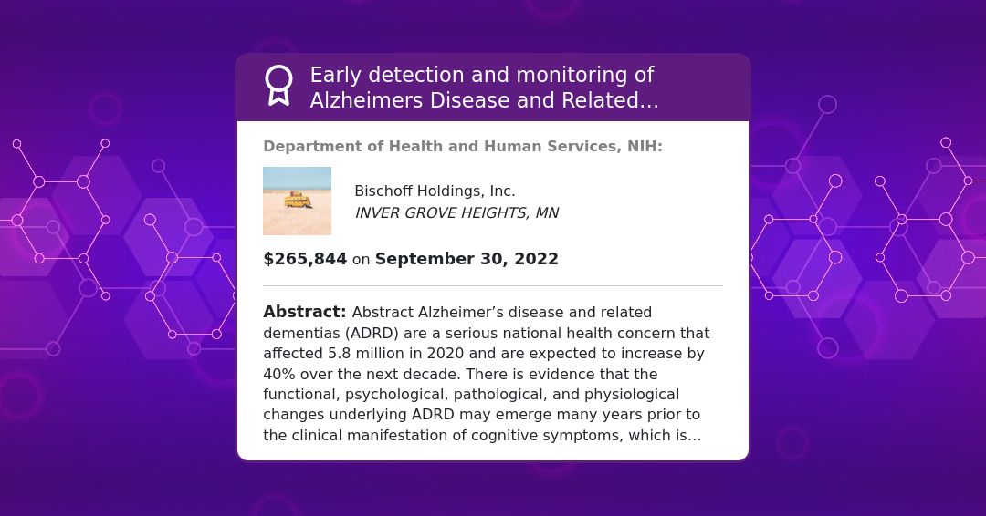 the302us's tweet photo. Department of Health and Human Services(NIH) awarded #BischoffHoldings $265,844 on Sep 2022 for Early detection and monitoring of Alzheimers Disease and Related Dementias using non-semantic linguistic and acoustic features of speech derived from hearin...

https://t.co/wEczl2DXpJ https://t.co/6FqeCtF9ks