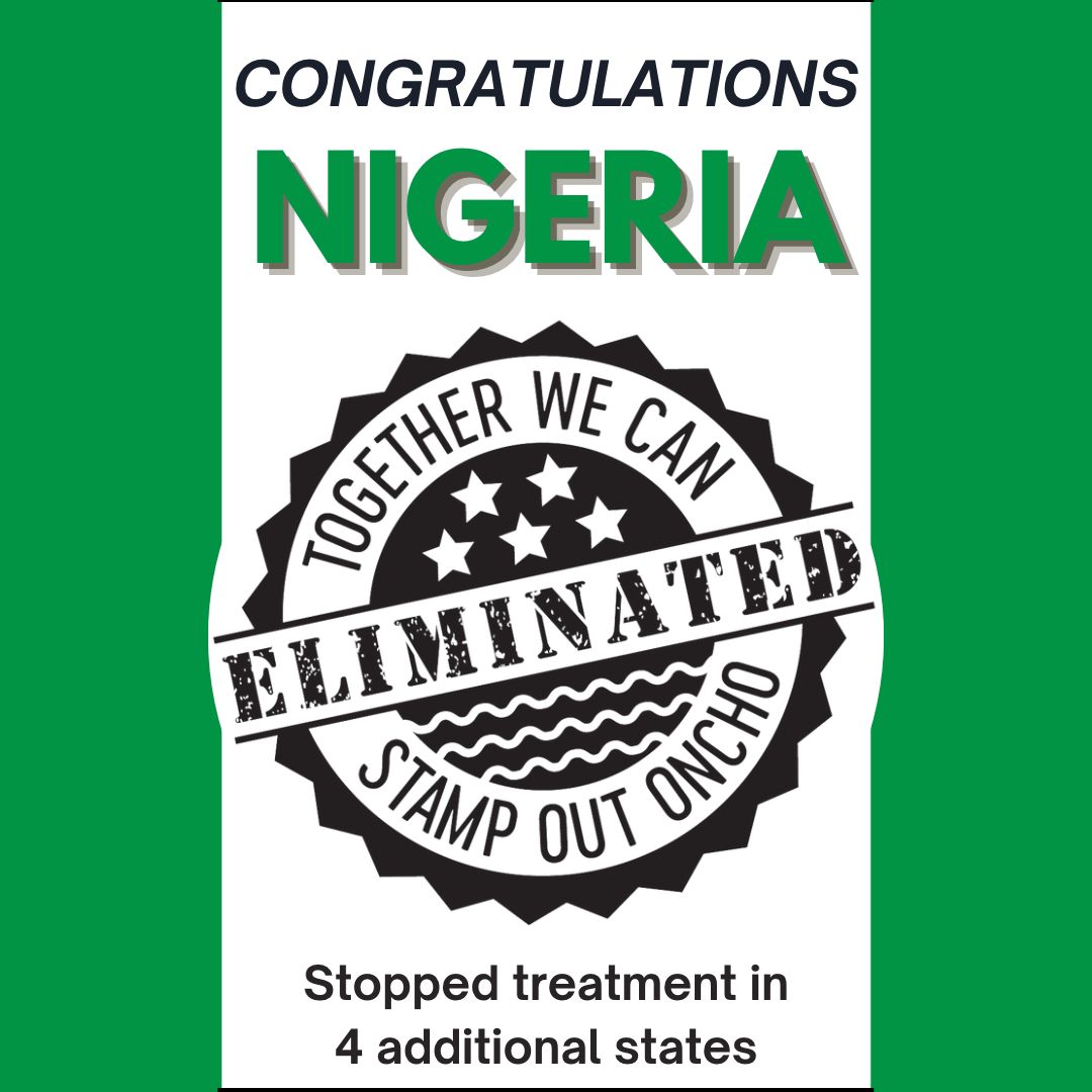 Congratulations to Nigeria on stopping treatment for river blindness in 4 new states—18.9 million people who are no longer at risk. This is the largest stop-treatment decision in the history of the global campaign. @Fmohnigeria @NTDnigeria