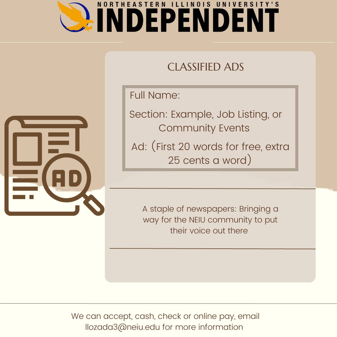 Check out our new classified ads ad as a way to advertise in our student newspaper. #neiulife