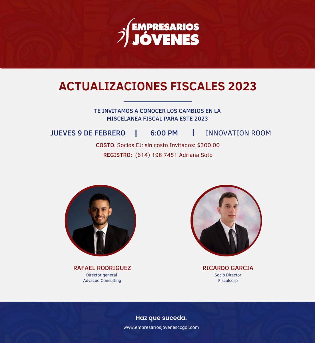 ejccgdl's tweet photo. Actualizaciones Fiscales 2023*🧑🏻‍💻👨🏻‍💻

🗓️ Fecha: 9 de Febrero de 6:00pm a 8:00pm
📍 Lugar: Innovation Room

Será sin costo para los socios de EJ,
💡 *Invitados: $300.00*

*Registro indispensable*  https://t.co/t2gaKbchQ7 https://t.co/n8EfsaWu0E