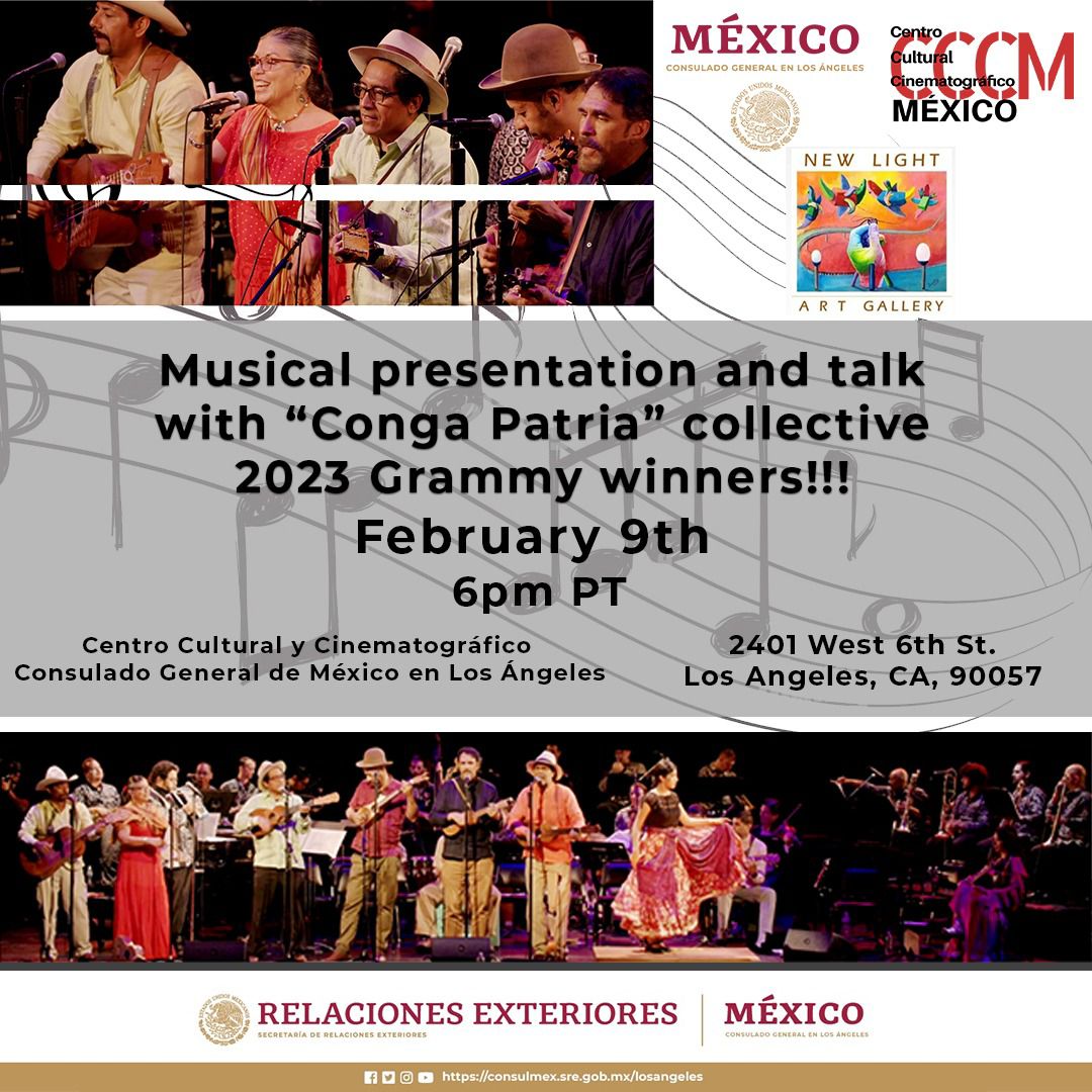ConsulMexLan's tweet photo. Este jueves 9, Colectivo Conga Patria, ganadores del #Grammy2023, en persona en #cccmla de @ConsulMexLan Escúchalos tocar en vivo y lo que hay detrás de este GRAN ÉXITO.
RSVP: https://t.co/9pOK1H1yui
#GRAMMYs #congapatria @XBorderAmb https://t.co/nbTCkWqXAO