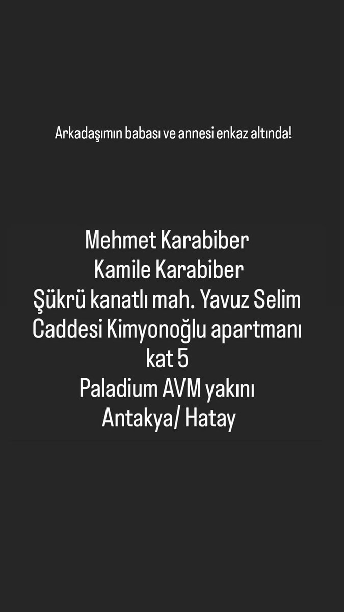 @haluklevent @yagosabuncuoglu @justenglish_tr @dincerazaphangs Arkadaşımın babası ve annesi enkaz altında! Lütfen @AFADBaskanlik
@AFADHatay #hatayyardimbekliyor