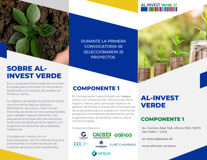 🍃El proyecto PLANTAS forma parte del AL-INVEST Verde, programa de la Unión Europea (UE), y de su #Componente1 que es liderado por sequa gGmbH, socio de la economía alemana en la cooperación internacional.  Accede al flyer informativo del Componente 1👉: bit.ly/3RJfckx