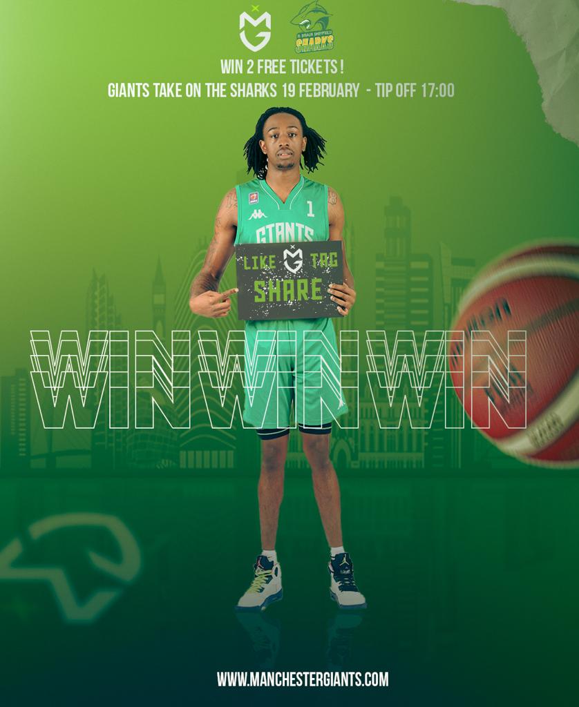 McrGiants's tweet image. WIN TWO FREE TICKETS🎟️👀

To win TWO Tickets to our Home Game v @SheffieldSharks on Feb 19th!👇
- Tag a Friend! 🖱️
- Follow @McrGiants 📲
- Retweet this Tweet! ✅

#IAMGIANT #KnowOurName #BritishBasketball