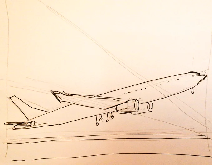 #一日一模写Ⅲ 45/365今日はゴルフのピンを刺す手と飛行機でした 