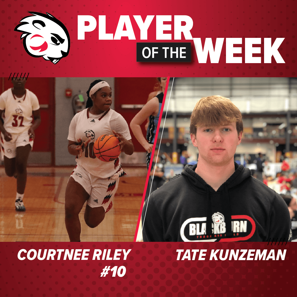 Congratulations to the BC Athletes of the Week - Courtnee Riley (Decatur, IL) and Tate Kunzeman (Griggsville, IL).

#blackburncollege #sliaction #d3hoops #believeinit #gobeavers