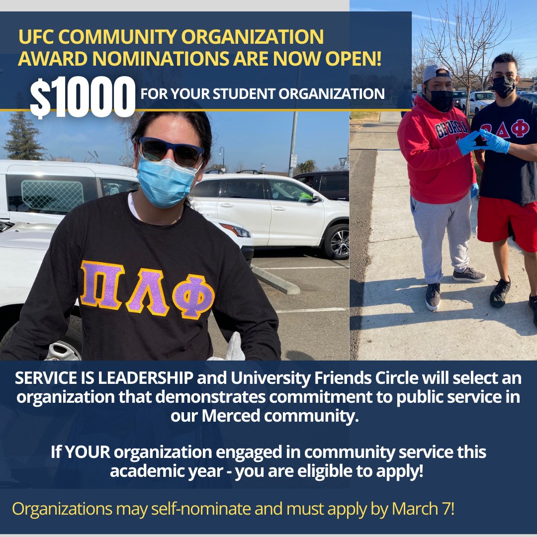 Attention all UC Merced Recognized Clubs &amp; Organizations (RCOs) 📢

The application for the UFC Community Organization Award is now open! Self-nominations are encouraged and only ONE application per RCO will be accepted. ⭐

Scan the QR code or click the link in our bio to apply!