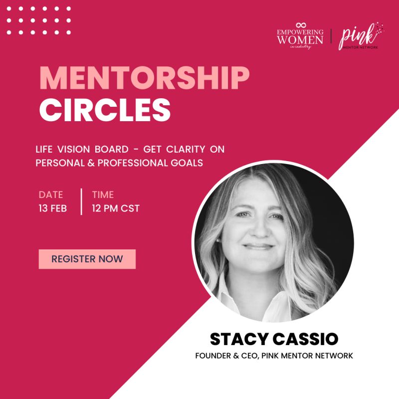 Join us on February 13th for our next Mentorship Circle with <a href="/StacyCassio/">Stacy Cassio</a>. Stacy is the Founder &amp; CEO of the Pink Mentor Network. This month we will be discussing personal and professional goals. bit.ly/3q2utQM #EmpoweringWomen #WomenMentors #WomenEmpoweringWomen