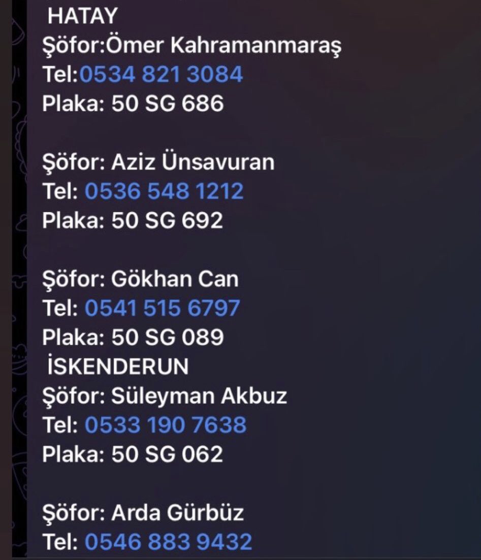 zogeliko's tweet photo. Tır şoförlerinin numaları geldi arkadaşlar. Enkaz bölgesinde yakınları olanlar ve ihtiyacı olanlar arayabilir. Oraya yönlenecekler. LÜTFEN YAYALIM #hatay #malatya #seferberlik #TurkeyEarthquake @BabalaTv https://t.co/v5HJt2ZBq7