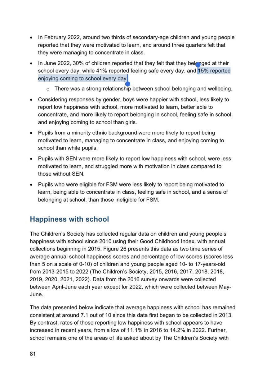Sad to hear only 15% of young people reported enjoying coming to school every day… 
#edutwitter #wellbeing #mentalhealth