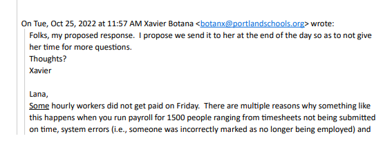 <a href="/WGME/">CBS 13 News</a> @MalWGME In another email, the former Superintendent proposed not sending a statement about payroll issues to <a href="/LanaCohen95/">Lana Cohen | she/her/hers</a> @pressherald until the end of the day so she wouldn't have time to ask more questions. 

We know public officials do this a lot, but it's still odd to see in writing.