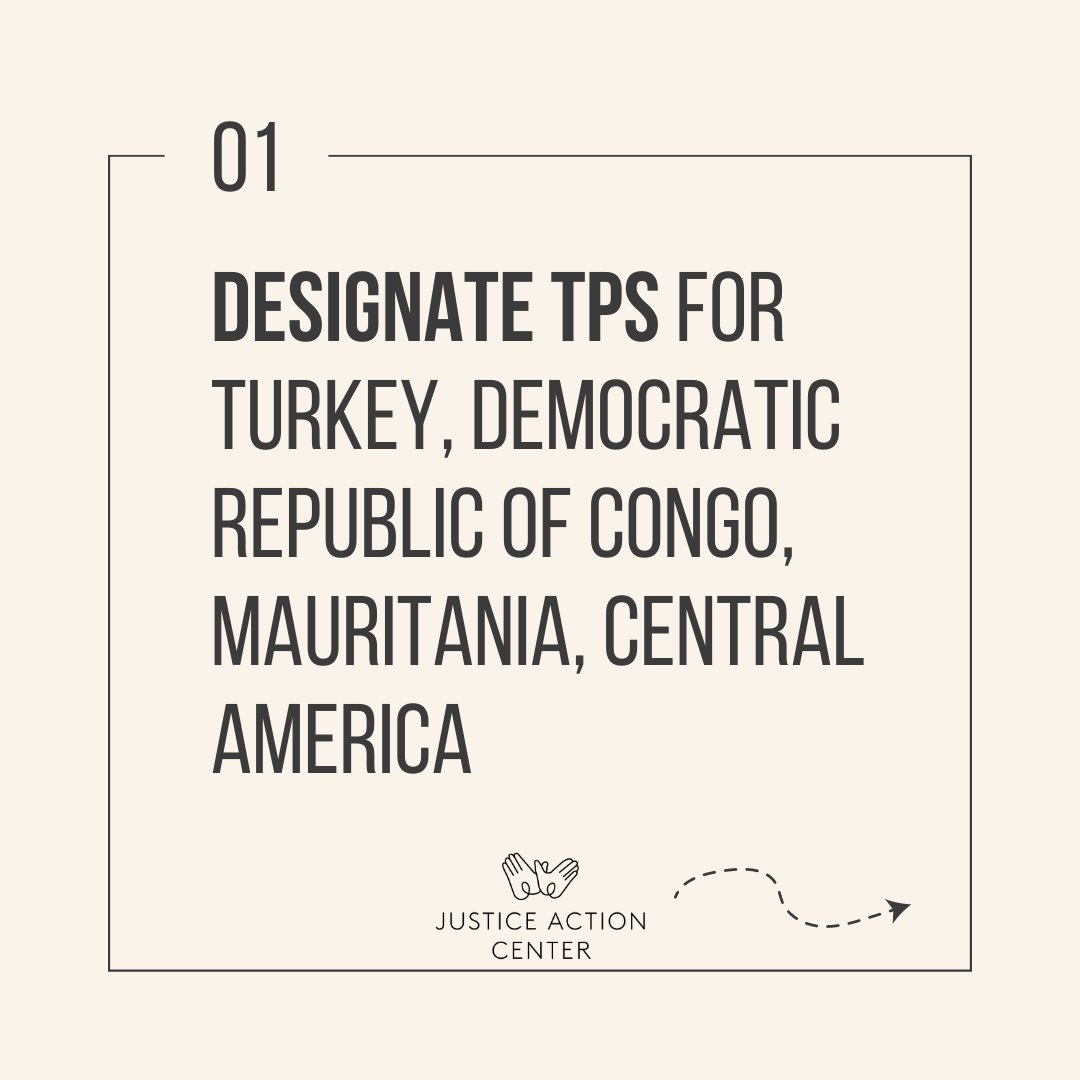 jactioncenter's tweet photo. 1⃣ While the Biden admin has expanded TPS for certain countries, it should also designate #TPS for others including Turkey, Democratic Republic of Congo, Mauritania, and Central America https://t.co/6JFp0WiMIy