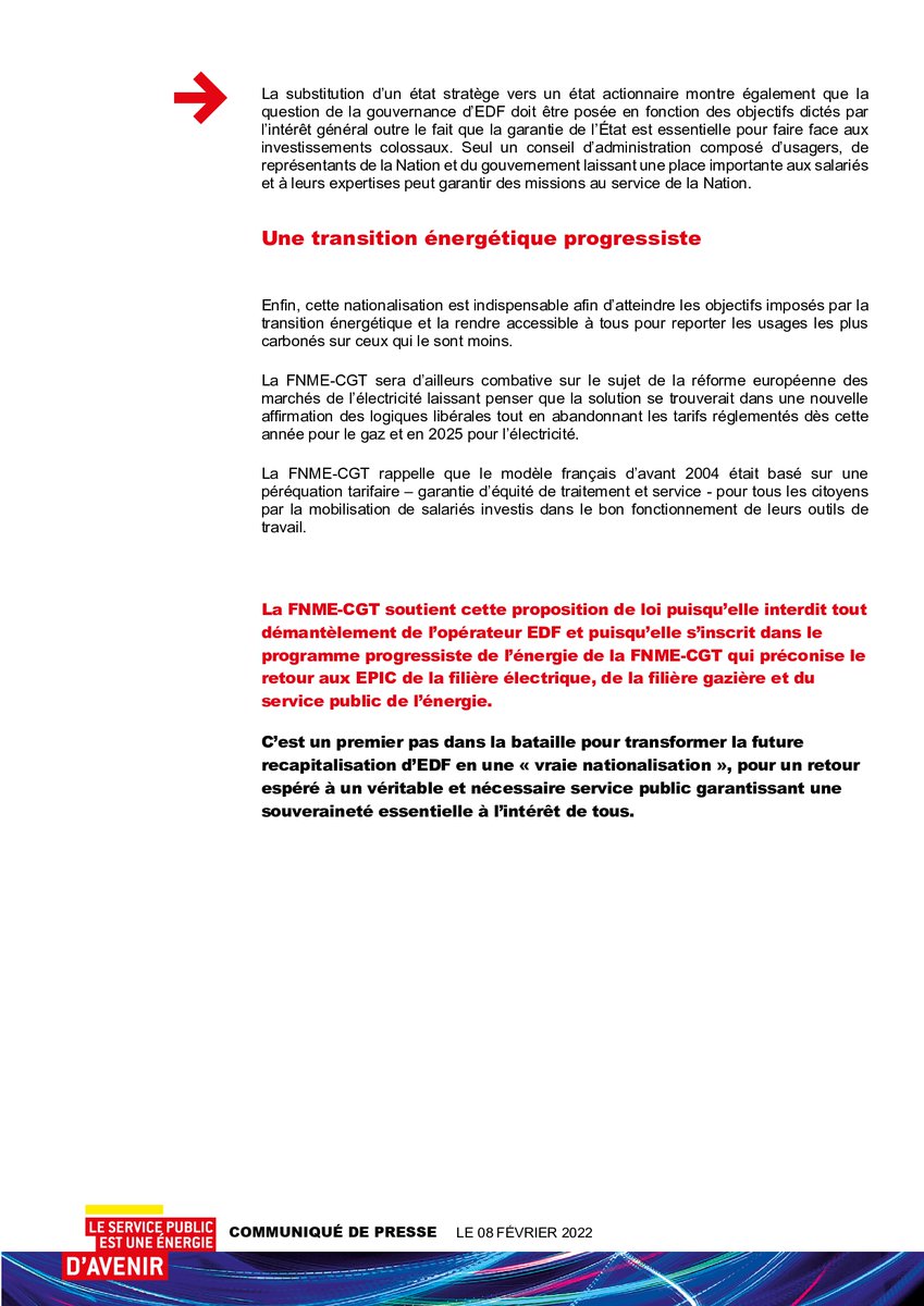 📢Souveraineté et indépendance énergétique

✅La #FNMECGT soutient le projet de loi de NATIONALISATION d'<a href="/EDFofficiel/">EDF</a>

✅Pour une transition énergétique progressiste
➡️Retour aux EPIC #élec et #gaz du #ServicePublicEnergie

🔴Suppression de l'#ARENH qui spolie #EDF

⬇️ CP