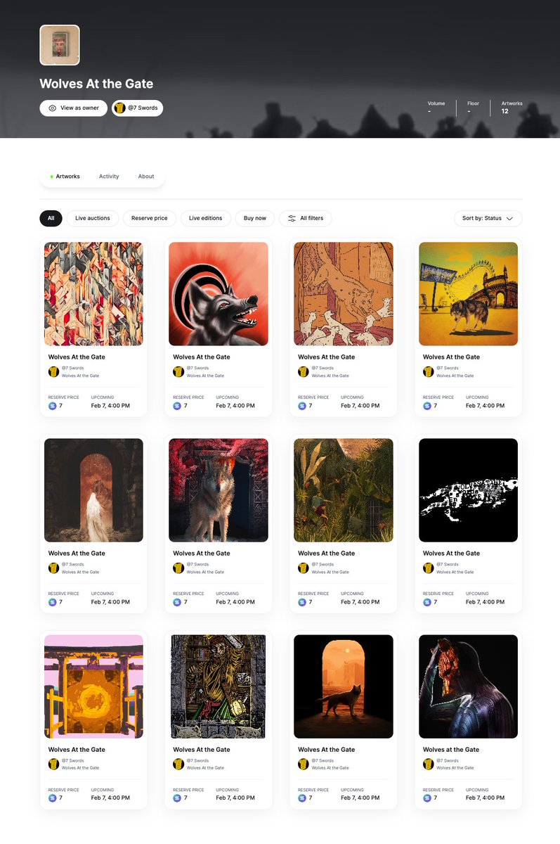 ⚔️All 12 Auctions are now LIVE on <a href="/exchgART/">Exchange Art</a> ⚔️

exchange.art/series/Wolves%…