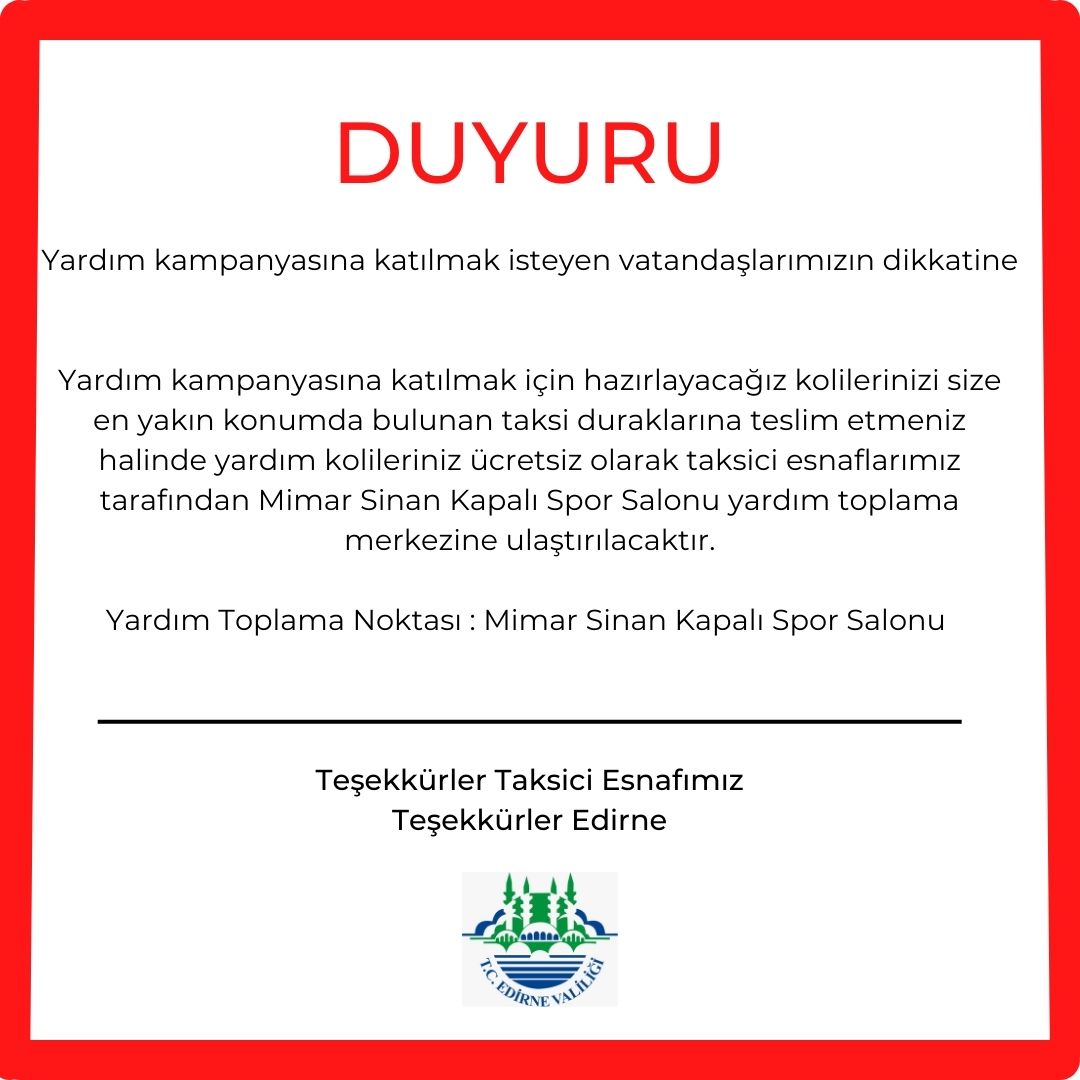 Yardım kampanyasına katılmak isteyen vatandaşlarımızın dikkatine,
