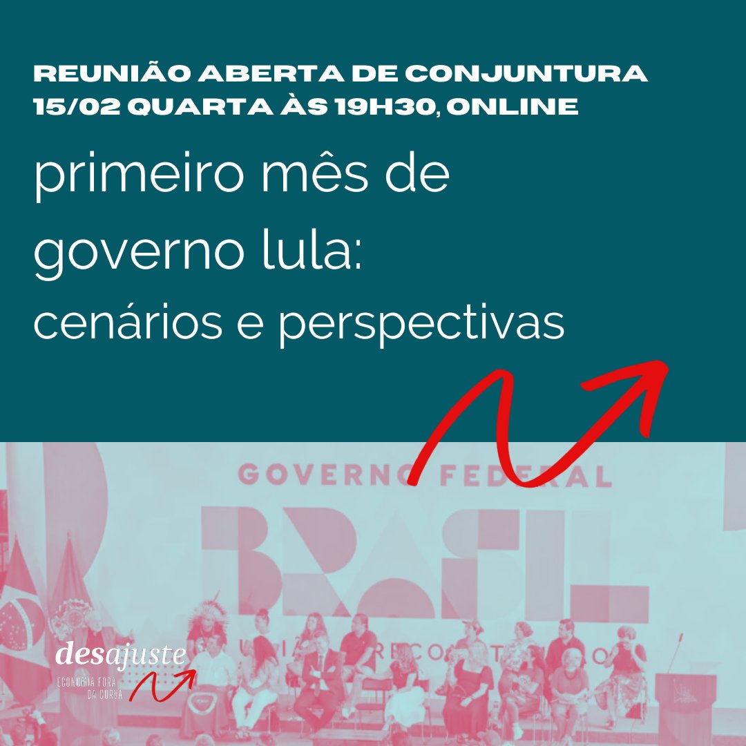 🔴Reunião aberta do Desajuste: Primeiro mês de governo Lula - cenários e perspectivas 🔴
Na próxima semana debateremos a economia brasileira e as propostas de Lula e Haddad na nossa primeira reunião aberta do ano!
Se inscreva aqui: bit.ly/3jyeQAQ