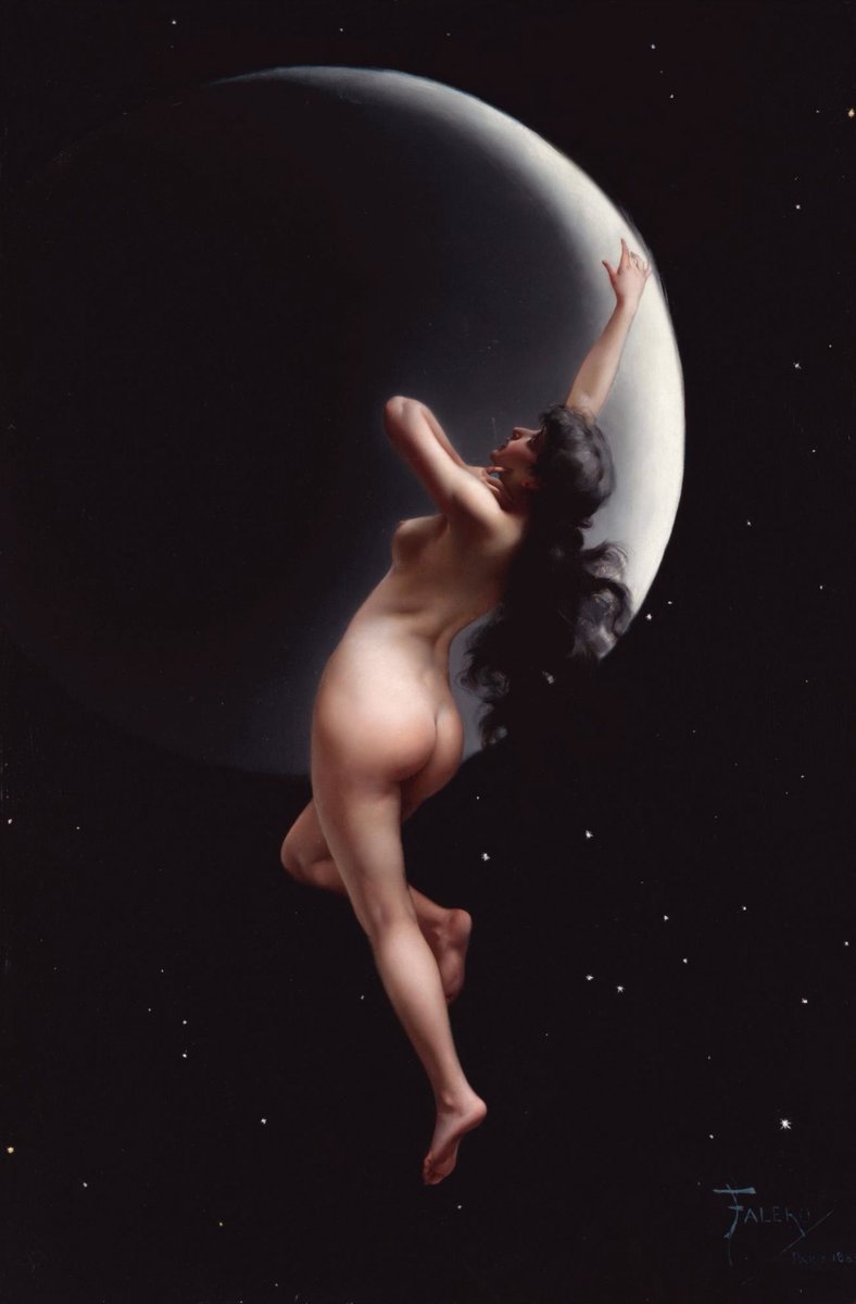 Moon Nymph (1883) by Luis Ricardo Falero 🎨 Check out more Luis Ricardo Falero - Paintings and Art Cards Set – Available Here: bit.ly/3udp4WS #classicart #artcards #artistcards #vintageart