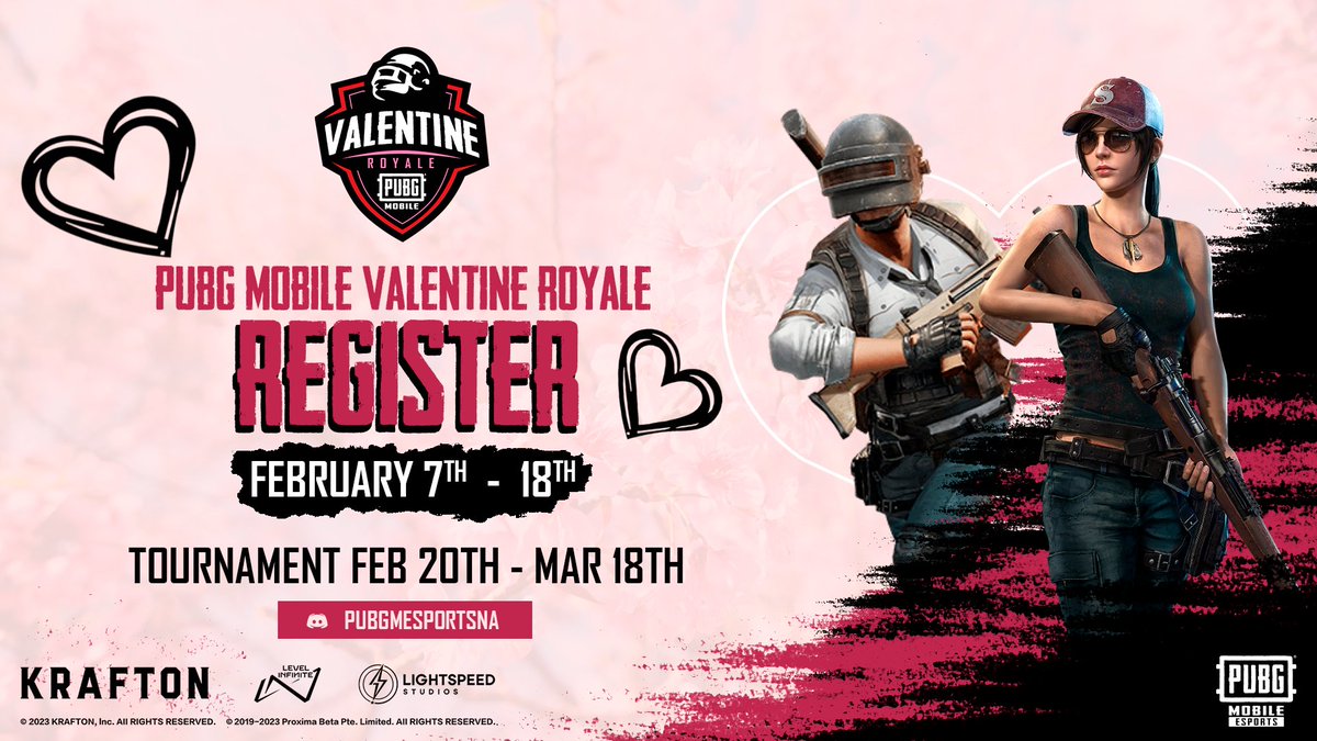 esportspubgmna's tweet photo. PUBG MOBILE VALENTINE ROYALE is back! 💕🏆
It's time to strengthen the bonds of friendship with your DUOS partner and claim victory.

📅 REGISTRATION IS NOW OPEN! #PUBGMOBILE #PUBGMEsports #ValentineRoyale2023

Register here: https://t.co/W36Ur66Xid https://t.co/nYFSPFz0pE