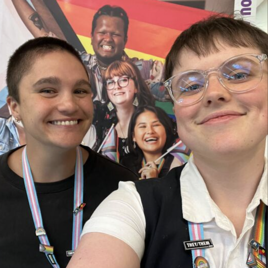 A couple of our Education Presenters after delivering some LGBTQIA+ education to Thinking Loud! Remember, we're making our LGBTQIA+ professional training available for the public for one day only.

Join us on Wed Feb 22 Intro to Gender &amp; Sexuality: buff.ly/3QKwoFY