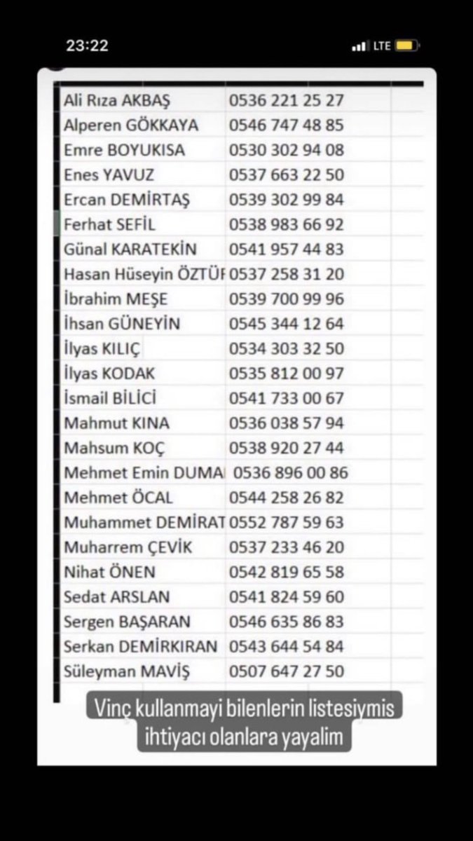 Vinç kullanmayı bilenlerin listesiymiş lütfen yayalım 🙏🏻 #ACILYARDIM
