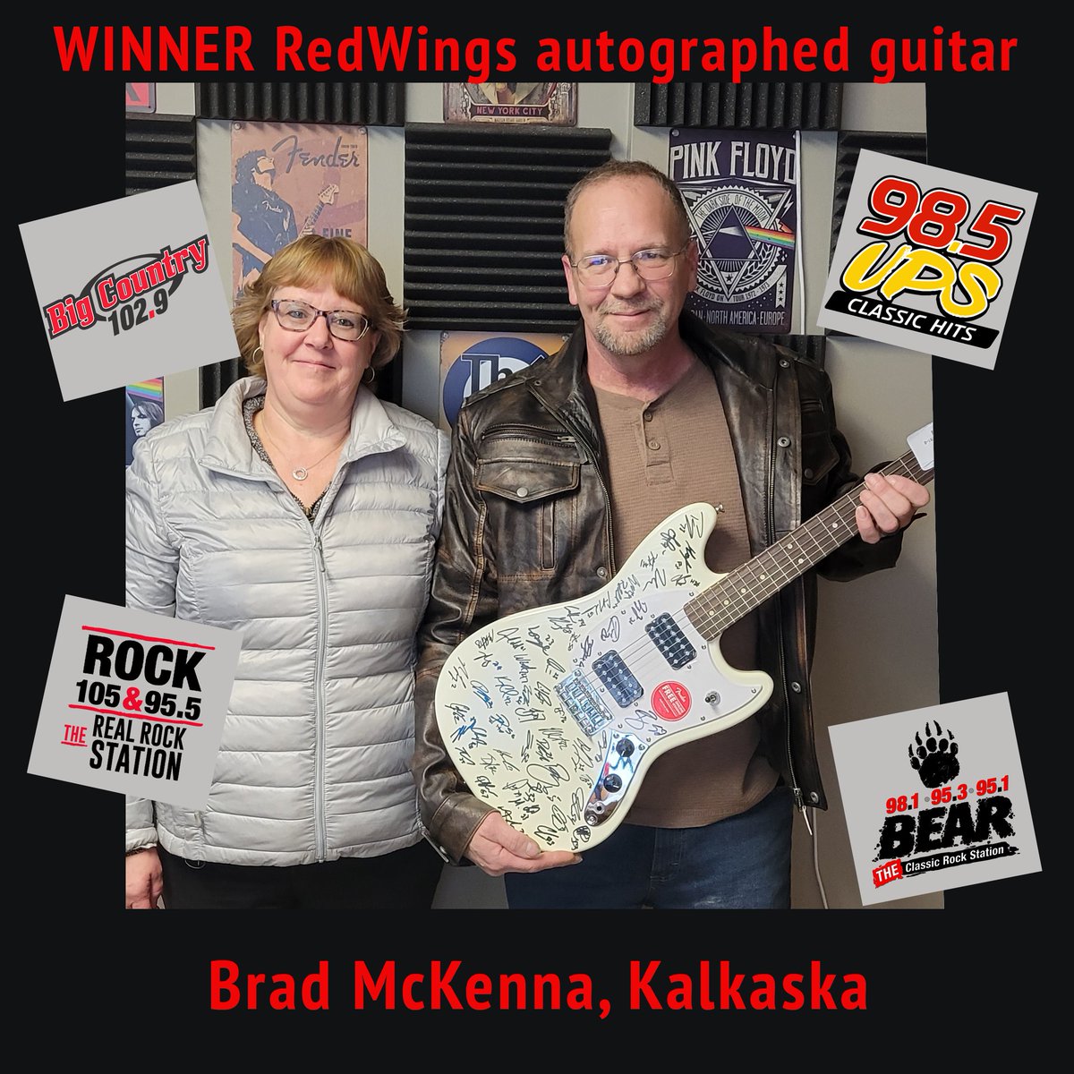 ItsRock105's tweet photo. A local winner! Red Wings autographed guitar! Brad Mc Kenna of Kalkaska, MI. #Itsrock105 https://t.co/TivHQCyW1M