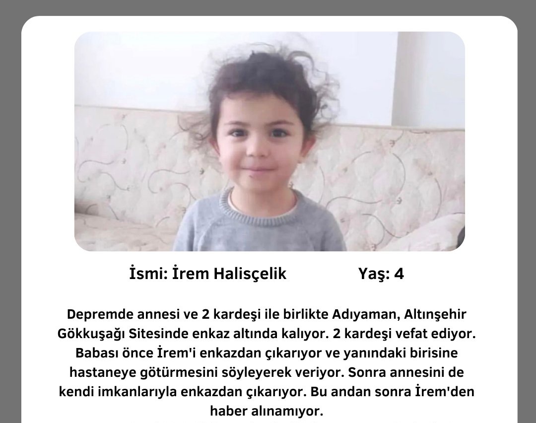 2 kardeşi vefat etti ve kendisi kayıp. Hangi hastanede olduğu bilinmiyor. Ailesi perişan lütfen duyurun hocam

<a href="/ProfDemirtas/">Özgür Demirtaş</a>