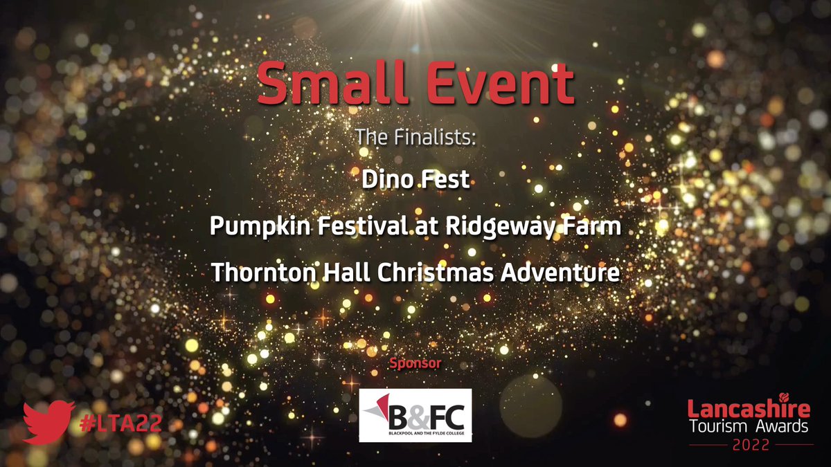 MarketingLancs's tweet photo. The WINNER of the Small Event of the Year Award, sponsored by Blackpool &amp; The Fylde College @b_and_FC, is Thornton Hall Christmas Adventure @ThorntonFarm! #LTA22 https://t.co/j4UggrCiGH