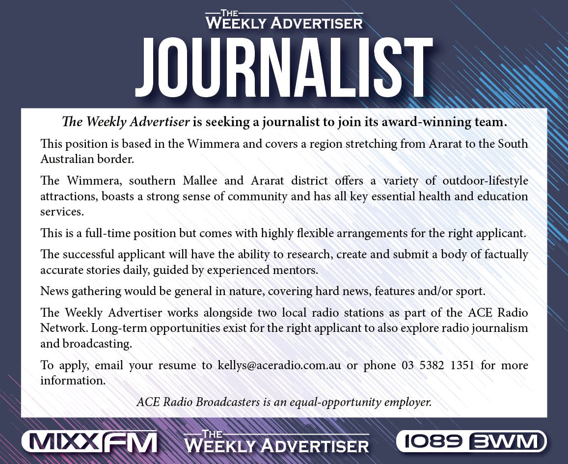 grimble_j's tweet photo. @theweeklyaddy is #hiring. We are seeking a #journalist to join our award-winning team. In an era of significant change for newspapers everywhere, our publication bucks the trend and stands strong - continuing a valuable readership experience that reflects and leads its community https://t.co/KXrzTyq4za
