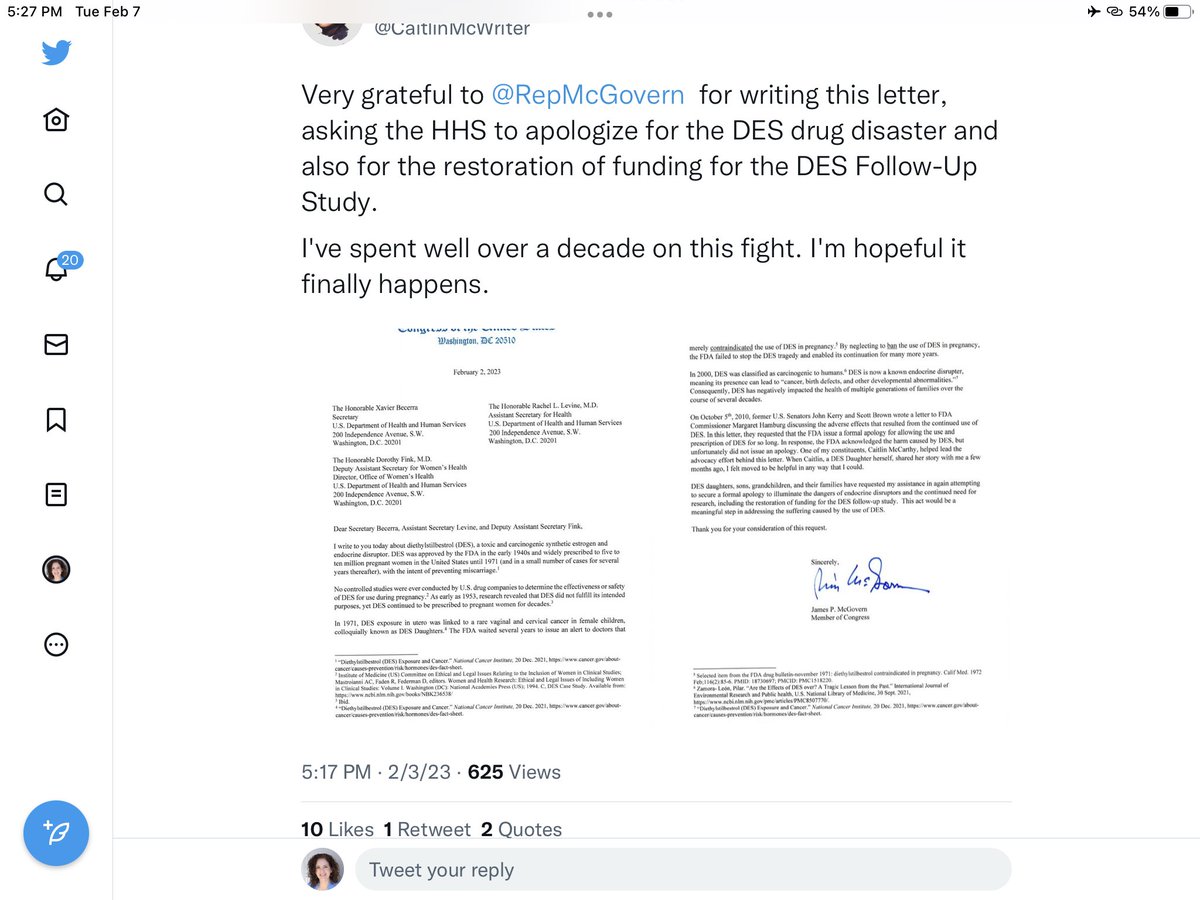 ⁦<a href="/CaitlinMcWriter/">Caitlin McCarthy</a>⁩ ⁦<a href="/RepMcGovern/">Rep. Jim McGovern</a>⁩ Thank you for all the work you have done on the DES drug disaster.