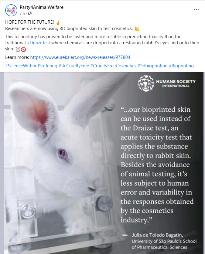 HOPE FOR THE FUTURE! 🤞
Researchers are now using 3D bioprinted skin to test cosmetics. 👏 
Another reason  to #BanAnimalTesting  !
#ScienceWithoutSuffering
#BeCrueltyFree
#CrueltyFreeCosmetics
➡️is.gd/6yFZLb
 #3dbioprinting #Bioprinting