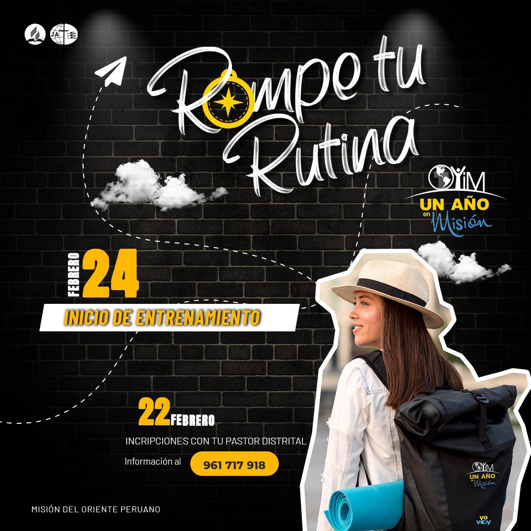 Queridos jóvenes llegó el momento de iniciar un año comprometidos como la Misión.
 Es tu oportunidad de participar del proyecto Oyim 2023.

Inscríbete ya, con tu pastor distrital