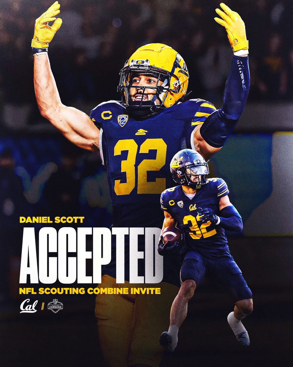 Cal Football (@calfootball) on Twitter photo Indy bound ๐ฉ๏ธ
<a href="/theDScott7/">Daniel Scott</a> has accepted his invite to the 2023 NFL Scouting Combine!
๐: calbea.rs/3HD4gQS Indy bound ๐ฉ๏ธ
<a href="/theDScott7/">Daniel Scott</a> has accepted his invite to the 2023 NFL Scouting Combine!
๐: calbea.rs/3HD4gQS