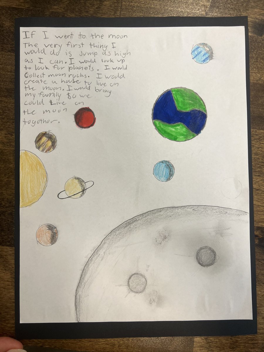msfloresy's tweet image. We’re including writing into our science curriculum!! Closing our moon phases lessons with a fun little prompt 🌙🪐

If I went to the moon, the very first thing I would do…

#4thgrade #science #ridgecrest #patternsonearth