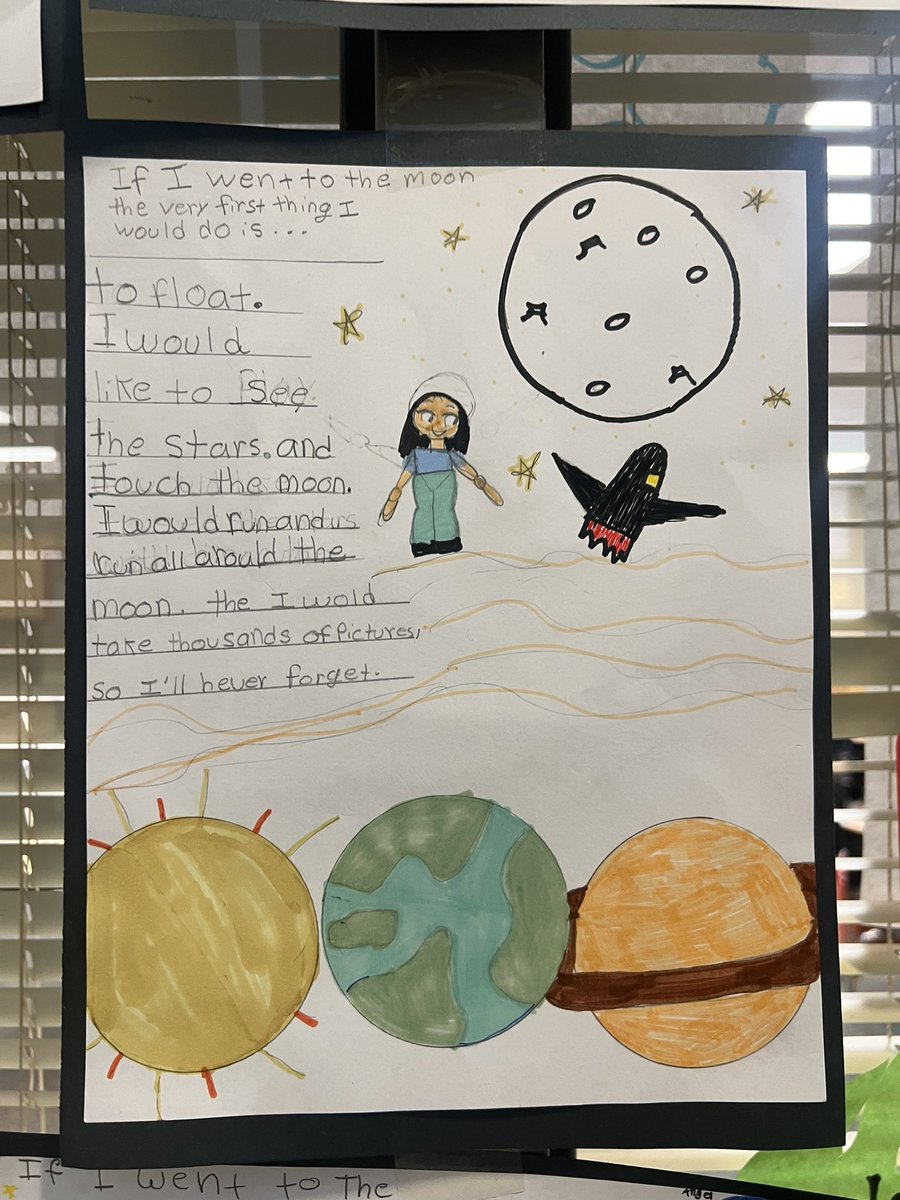 msfloresy's tweet image. We’re including writing into our science curriculum!! Closing our moon phases lessons with a fun little prompt 🌙🪐

If I went to the moon, the very first thing I would do…

#4thgrade #science #ridgecrest #patternsonearth