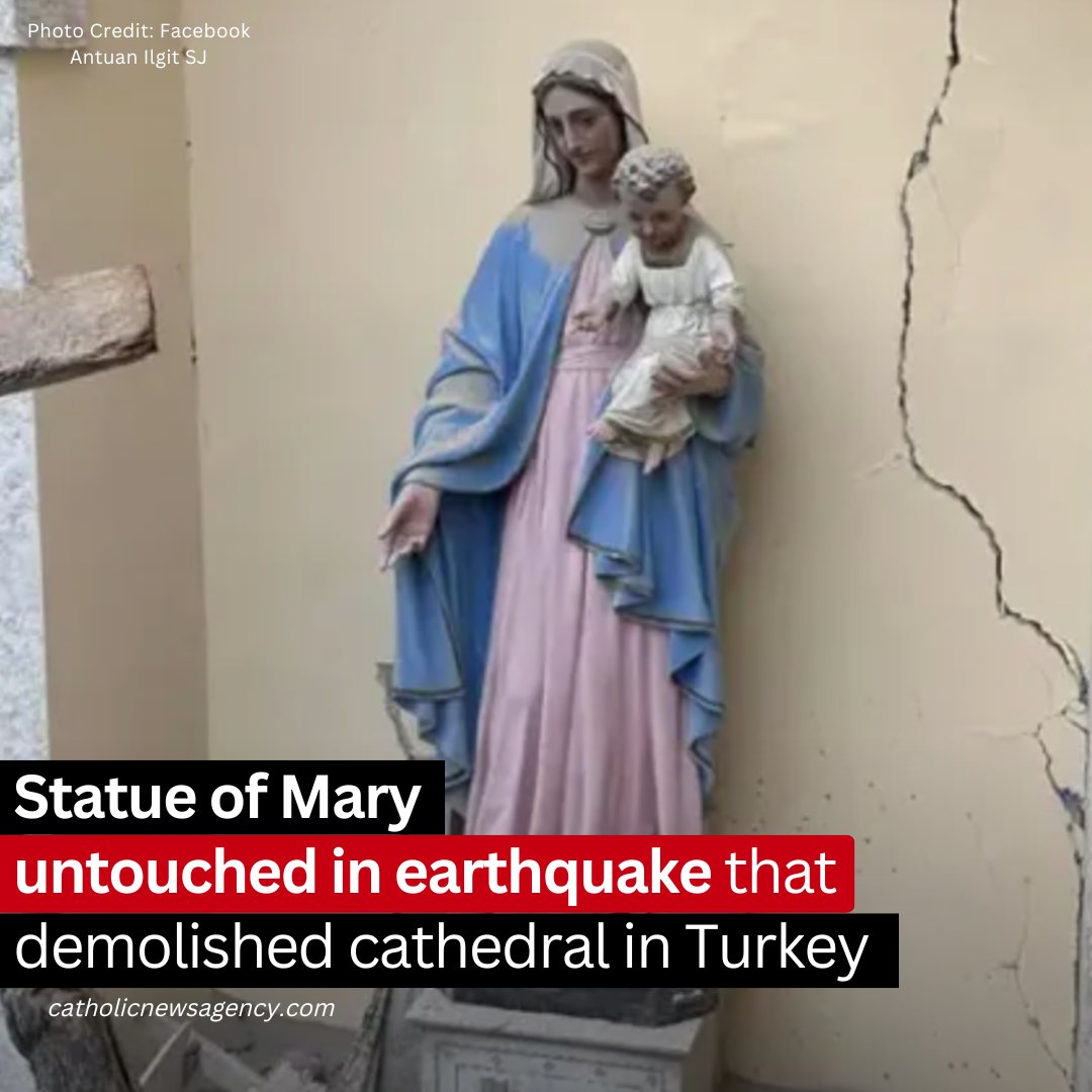 cnalive's tweet photo. A statue of the Virgin Mary was untouched after the collapse of a Catholic cathedral in an earthquake that struck Turkey and Syria on Monday, inflicting heavy damage with a death toll already exceeding 6,000 and leaving thousands more injured. https://t.co/vMIIx3T29F https://t.co/7hTe6vSAD4