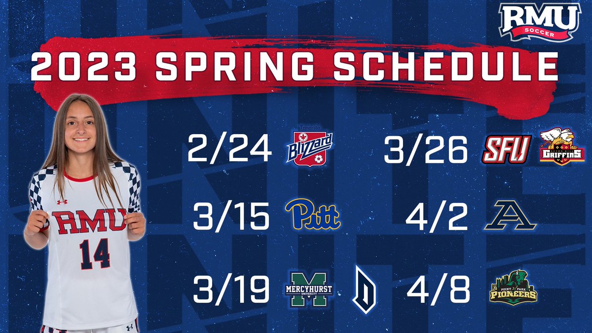 SPRING SCHEDULE 🫡🫡🫡

Ready to get better this spring! 

#BobbyMoSoccer | 🔴⚪️🔵 | #RMUnite