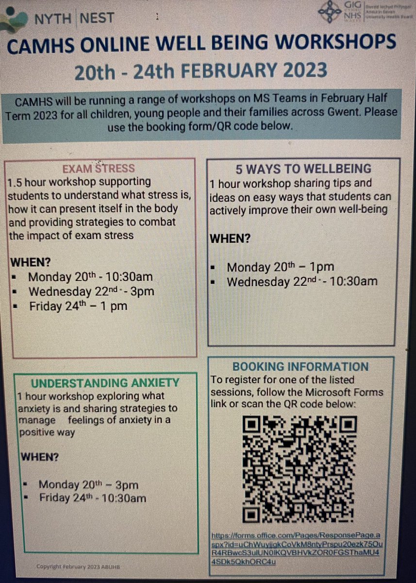 CAMHS well being workshops for February half term #parents #wellbeing