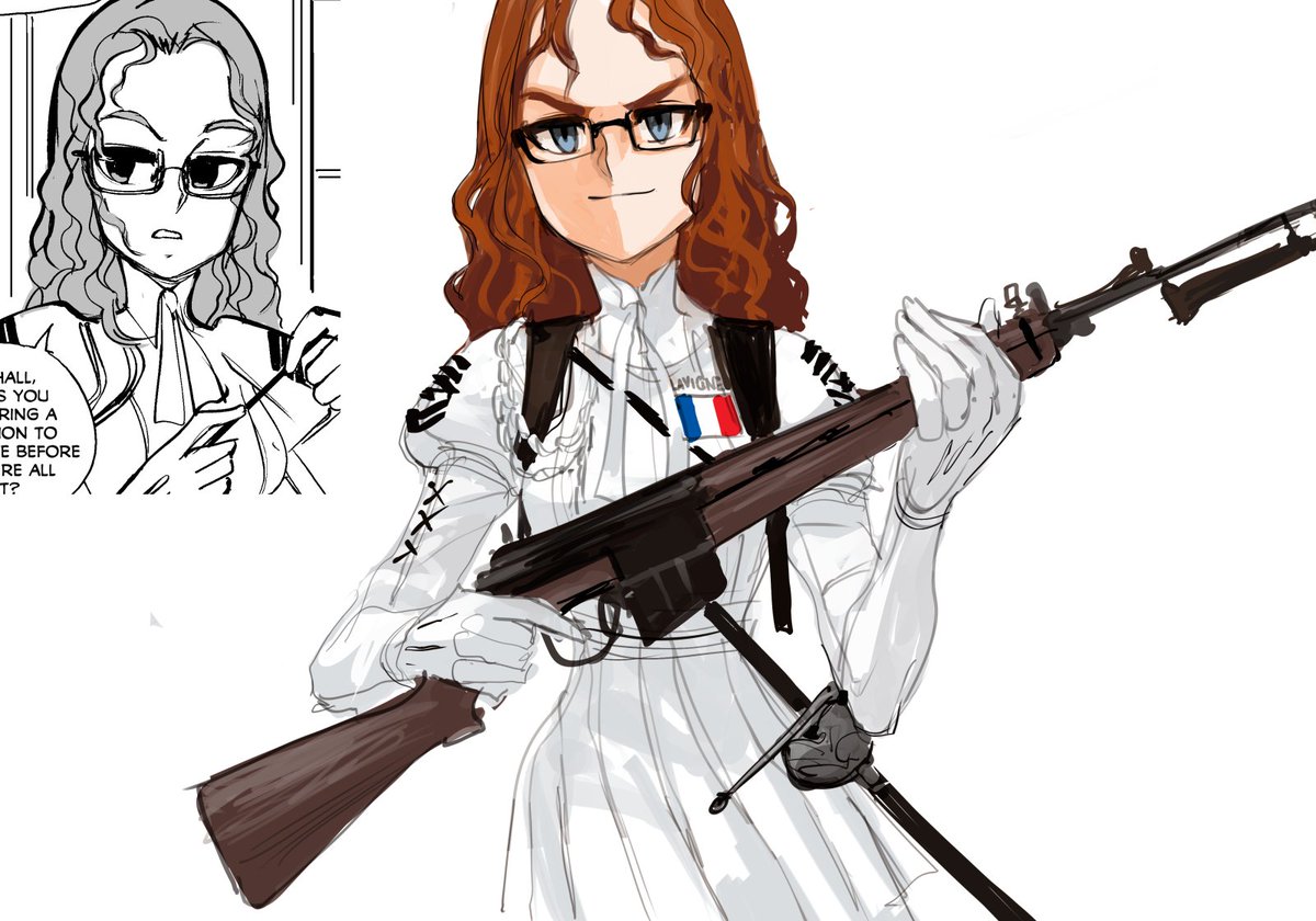 1girl weapon gun glasses rifle gloves blue eyes  illustration images