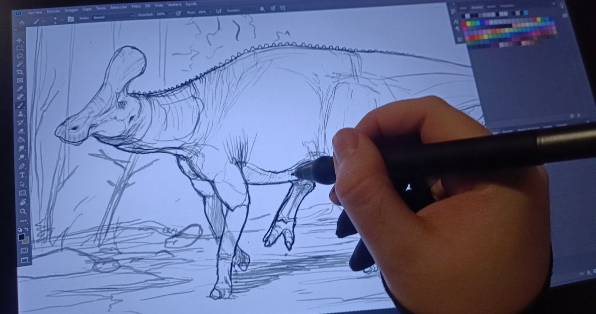 Sketch of the next illustration I'm going to work on. Ornithopods win👌