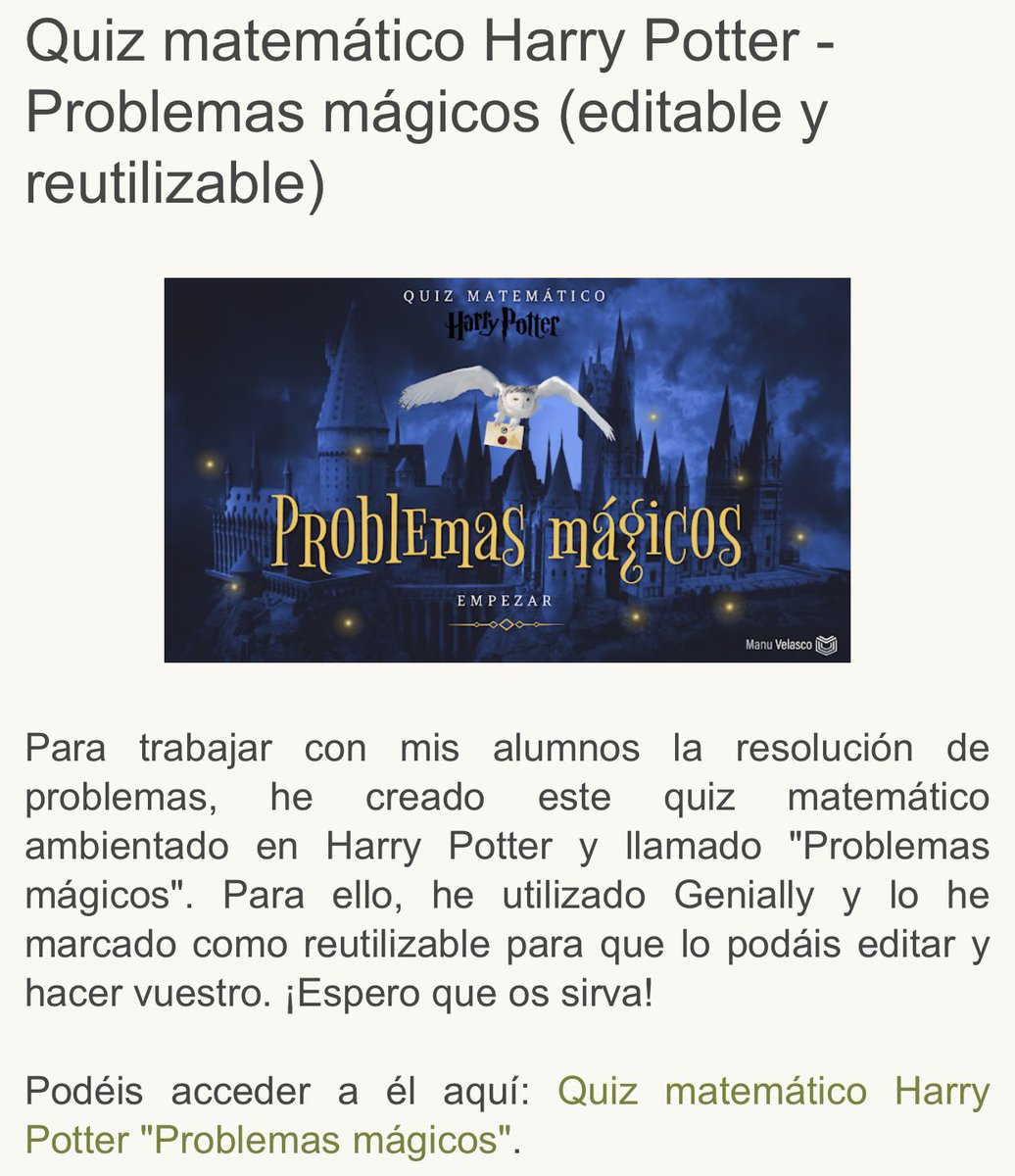 AyudaMaestros's tweet photo. Quiz matemático Harry Potter - Problemas mágicos (editable y reutilizable). 👉 https://t.co/rcT413ssvx Por @Manu___Velasco https://t.co/62fVDBicSy