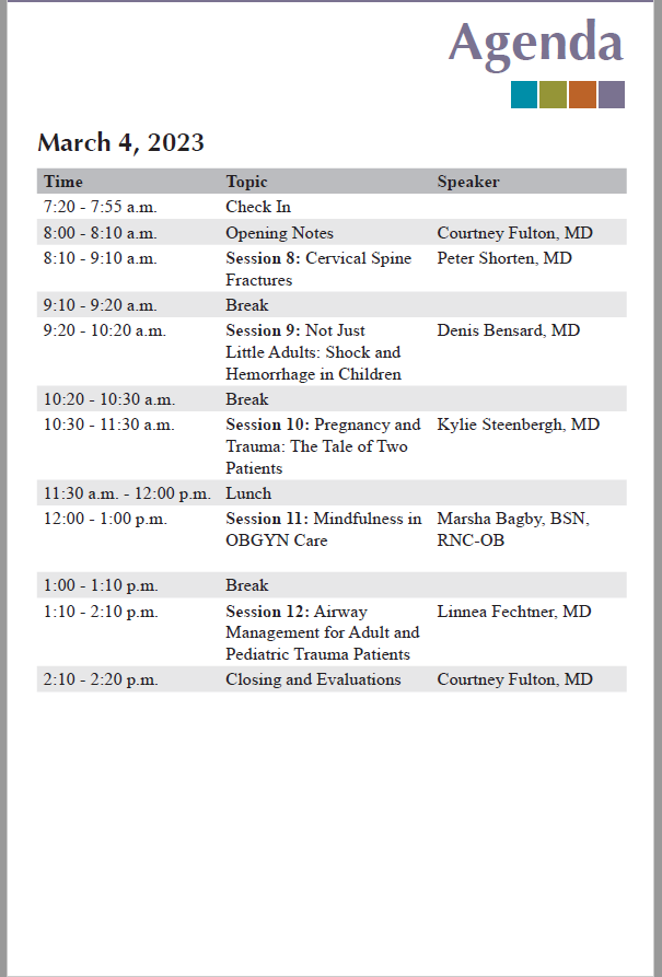 ColoradoTrauma's tweet photo. This just in! The agenda for the  amazing trauma conference hosted by @CommunityHosp
  Trauma Program in beautiful Grand Junction, CO!!!  Register today!  #Trauma #Pediatrics #Surgery #InjuryPrevention #CommunityHospital #GrandJunction #Colorado #EMS #Medicine #Emergency https://t.co/yXSHbffGkj