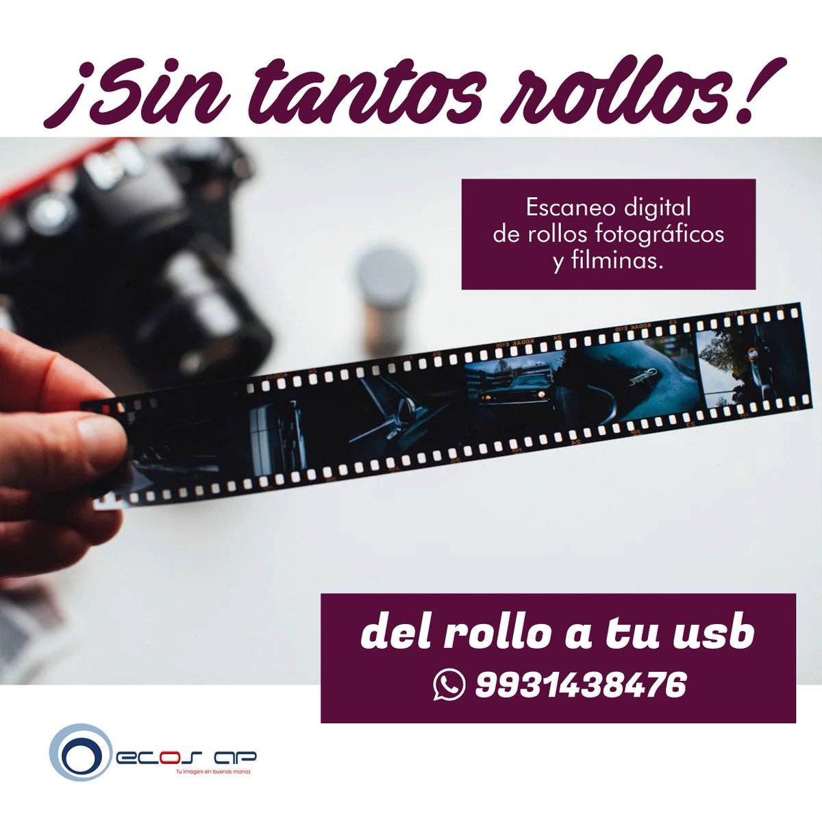 ECOSAP's tweet image. ¡Sin tantos rollos! Ve tus fotos nuevamente.
Escaneo digital sobre rollos ya revelados
Informes al 9931438476