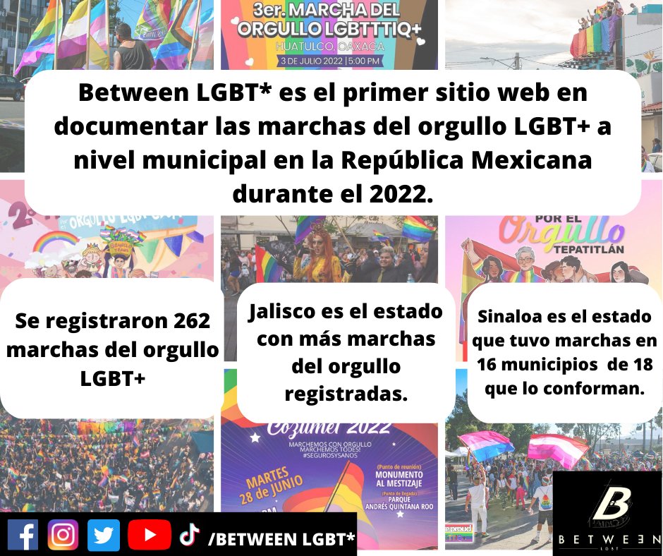 BetweenLgbt's tweet photo. 🚨Te compartimos algunos datos sobre las marchas del orgullo LGBT+🏳️‍🌈🏳‍⚧ de 2022. ¿Estás preparadx para el lanzamiento de la base de datos: Marchas del orgullo LGBT+ en México a nivel municipal? 🤩
📌🗓️ Disponible el 1️⃣0️⃣ de febrero en nuestro sitio web💻 https://t.co/7iY3uY4iOC https://t.co/i2zJ80WDKt