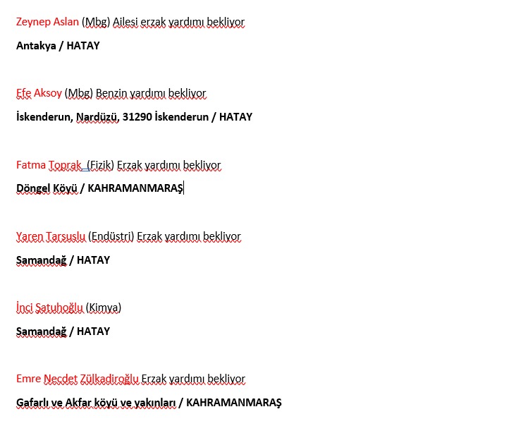 GTU deprem bölgelerinde olan öğrencilerin bilgileri. <a href="/GtuEduTr/">Gebze Teknik Üniversitesi</a> 
Acil yardım bekliyoruz. <a href="/ahbap/">Ahbap</a> 
Biz şuanlık bu kadar kişiye ulaşabildik. Listede olmayan tanıdıklarınızı ekleyebilirsiniz.
