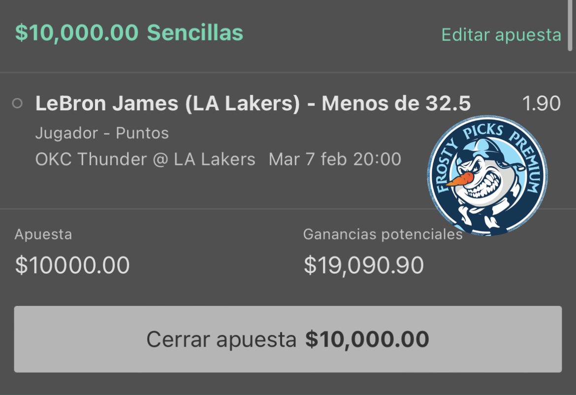 Esta apuesta NO LLEVA ANÁLISIS NI NADA, simple gusto. Preferiría ver a Lebron romper su récord vs Bucks…

Si se gana la apuesta se van GRATIS $3000 entre los que dejen Like ♥️ y RT ♻️ (obvio deben de seguirme en Twitter) 

Ganador se publica en: 

T.me/fr0stxr