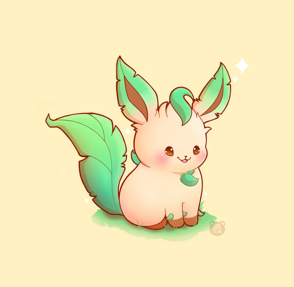 leafeon no humans pokemon (creature) blush sitting solo simple background sparkle  illustration images